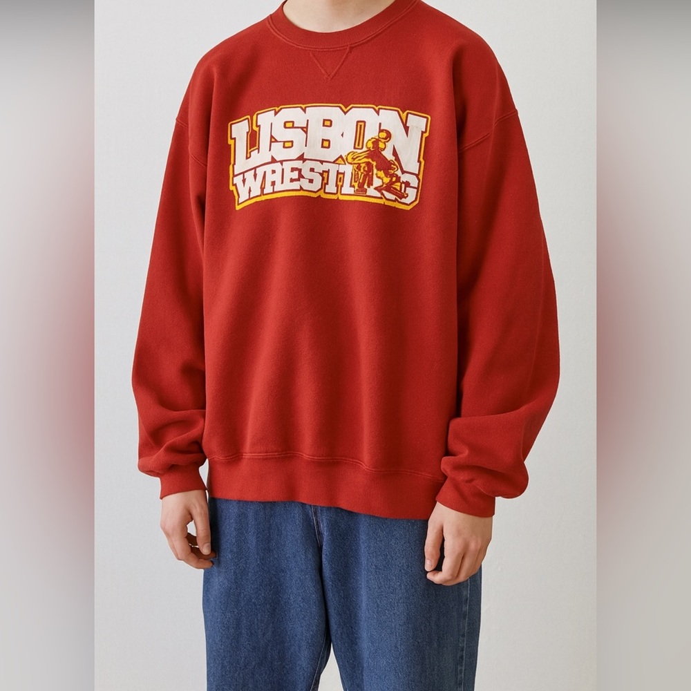 Vintage Lisbon Wrestling Crewneck Sweatshirt – Red & Gold Print
